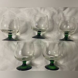 Brandy Sniffer Glasses 2 1/2” Tall - Set of 5 - Emerald Green Foot